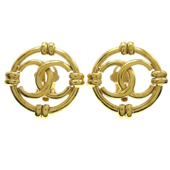 Chanel Earrings Gold Clip-On 93A - Picture 1 of 6